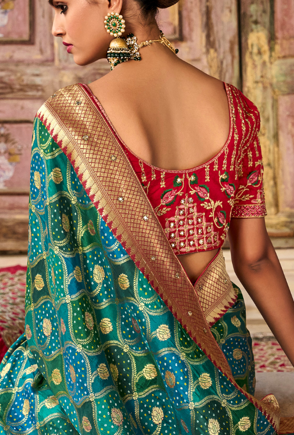 Green and Red Saree