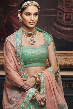 Firozi Designer Bridal Lehenga Choli - Desi Royale