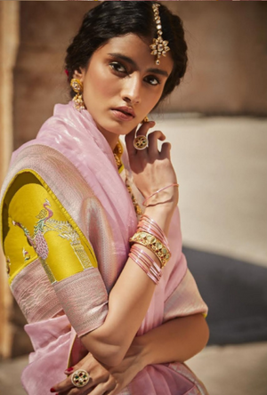 Pink and yellow Designer Saree