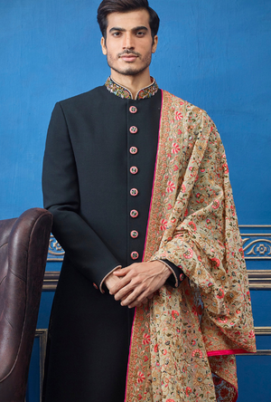 Black and gold Mens Sherwani