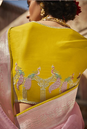 Pink and yellow Designer Saree