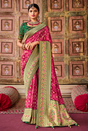 Pink and Green Saree