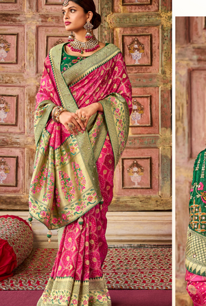 Pink and Green Saree