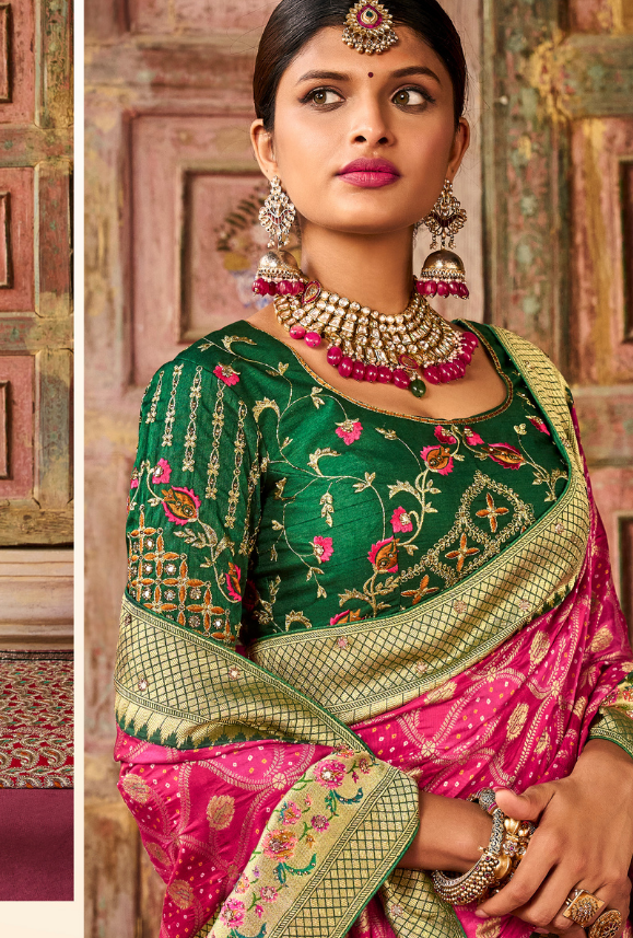 Pink and Green Saree