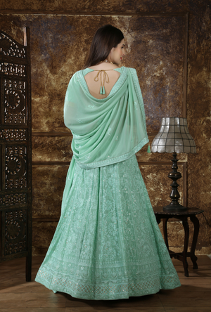 Mint Green Bridesmaids Lehenga Choli - Desi Royale