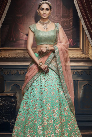 Firozi Designer Bridal Lehenga Choli - Desi Royale