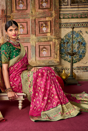 Pink and Green Saree