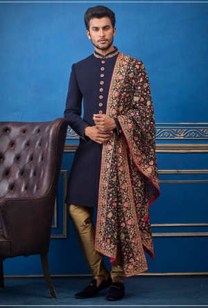 Navy Blue and Copper Mens Sherwani