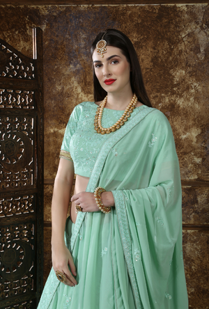 Mint Green Bridesmaids Lehenga Choli - Desi Royale