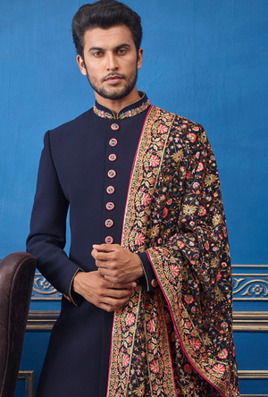 Navy Blue and Copper Mens Sherwani