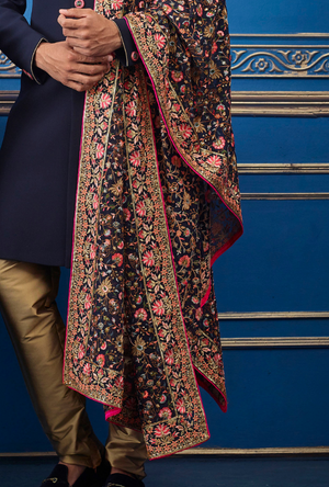 Navy Blue and Copper Mens Sherwani