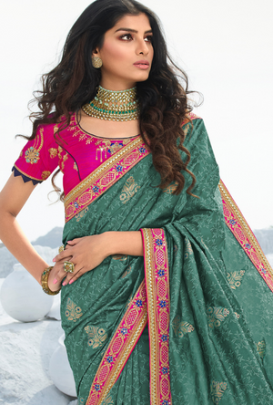 Green and Pink Designer Saree