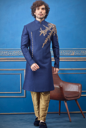 Blue and Copper Mens Sherwani