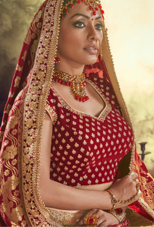 Peach and Maroon Lehenga Choli - Desi Royale