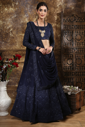 Navy Blue Bridesmaids Lehenga Choli - Desi Royale