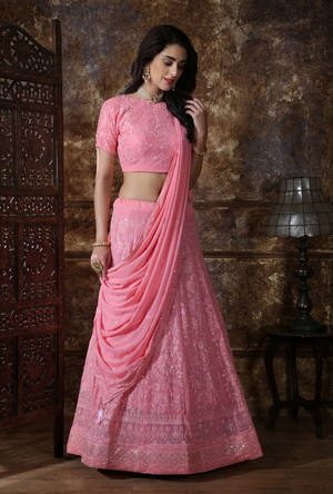 Dusty Pink Bridesmaids Lehenga Choli - Desi Royale