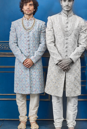 Blue and off white Mens Sherwani