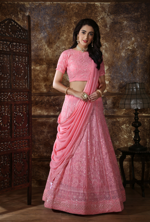 Dusty Pink Bridesmaids Lehenga Choli - Desi Royale