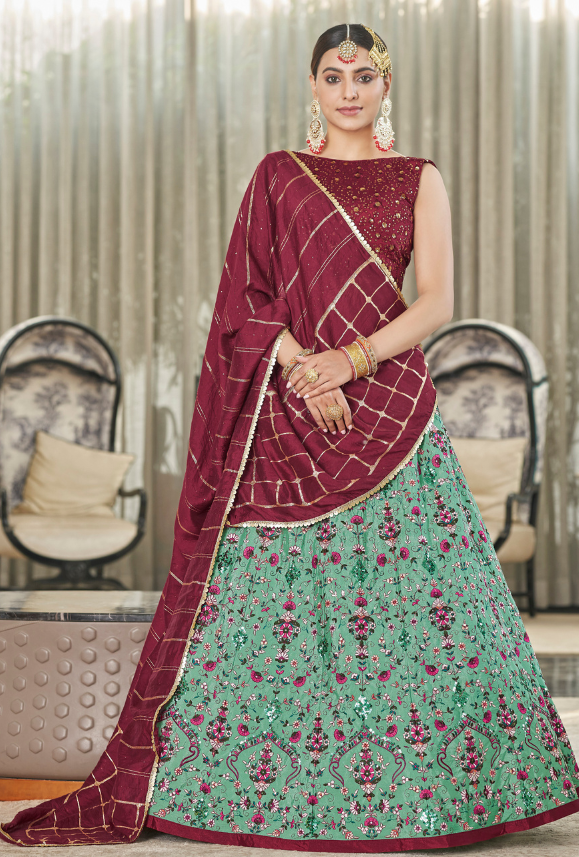 Maroon and Green Bridesmaid Lehenga