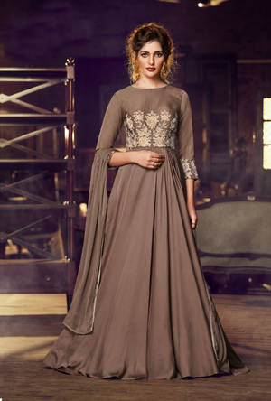 Dark Beige party wear gown suit