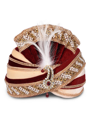 Maroon and Beige Wedding Groom Turban - Desi Royale