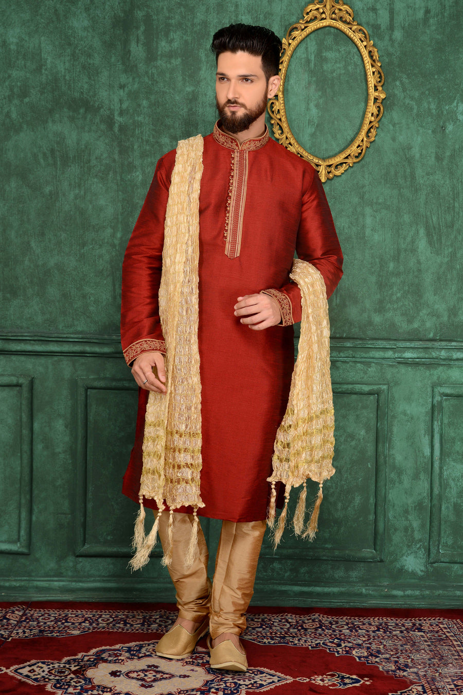 Maroon Mens Kurta Pajama - Desi Royale