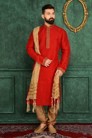 Red Mens Kurta Pajama - Desi Royale