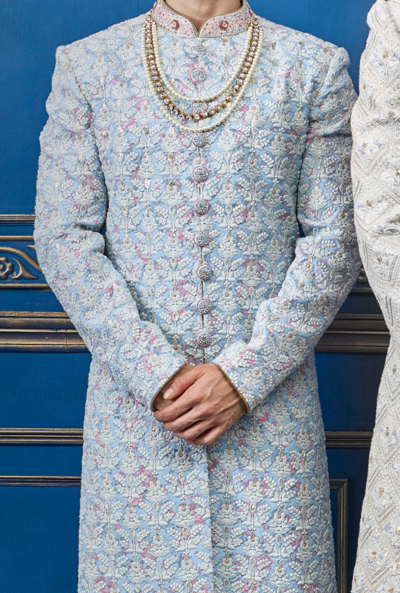 Blue and off white Mens Sherwani