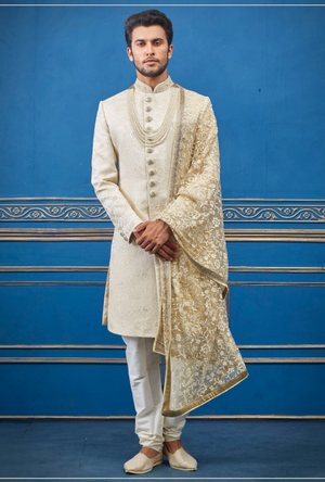 Cream and off white Mens Sherwani