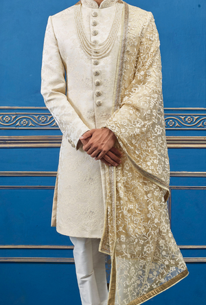 Cream and off white Mens Sherwani