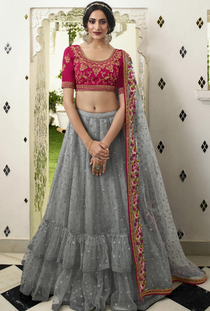 Grey and Pink Lehenga Choli - Desi Royale