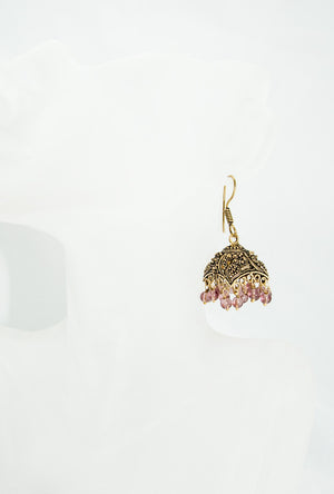 Gold Metal earrings with purple beads - Desi Royale