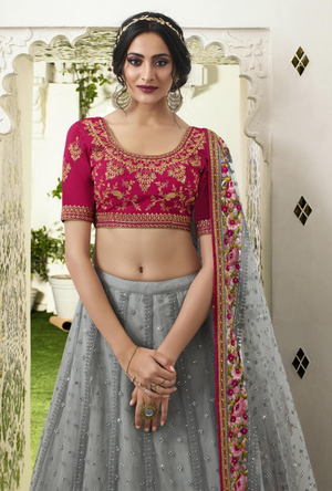 Grey and Pink Lehenga Choli - Desi Royale