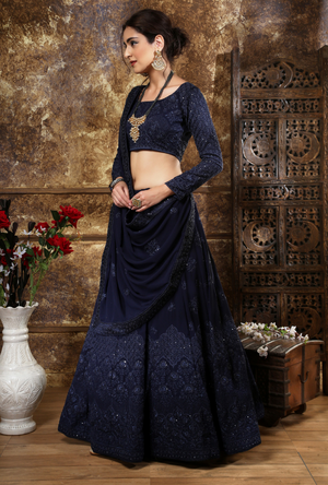 Navy Blue Bridesmaids Lehenga Choli - Desi Royale