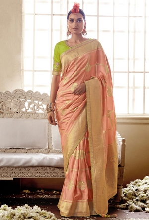 Peach and Green Saree