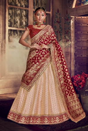 Peach and Maroon Lehenga Choli - Desi Royale