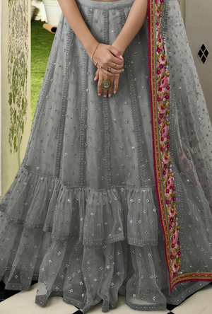 Grey and Pink Lehenga Choli - Desi Royale