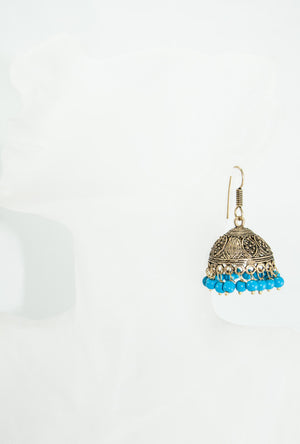 Gold earrings with turquoise blue beads - Desi Royale
