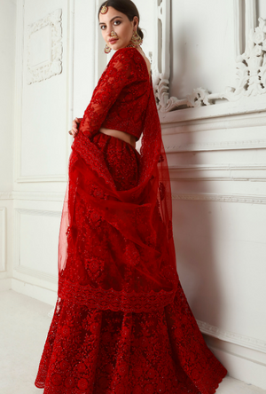 Red Heritage Lehenga Choli - Desi Royale