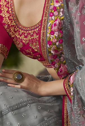 Grey and Pink Lehenga Choli - Desi Royale