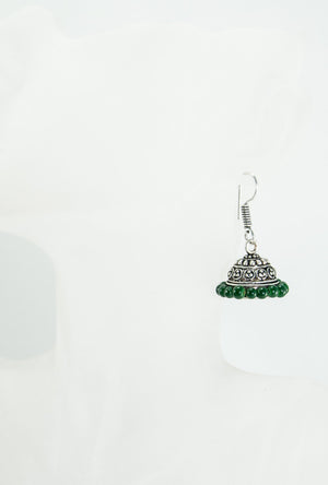 Black metal earrings with dark green beads - Desi Royale