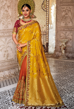 Mustard and Brown Designer Saree