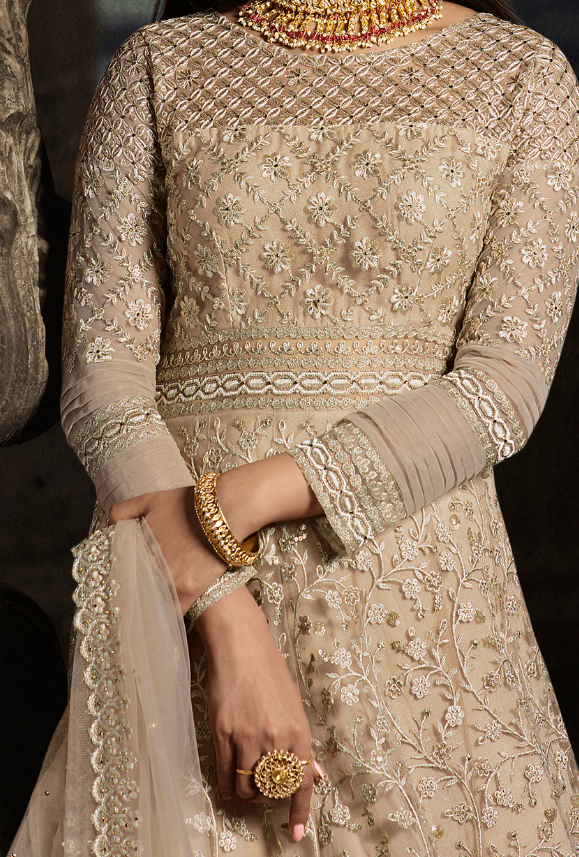 Beige Embroidered Anarkali Set