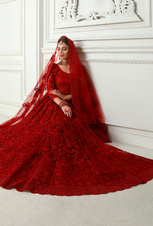 Red Heritage Lehenga Choli - Desi Royale