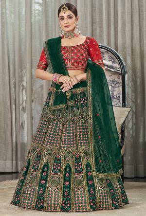 Red and Green Bridesmaid Lehenga