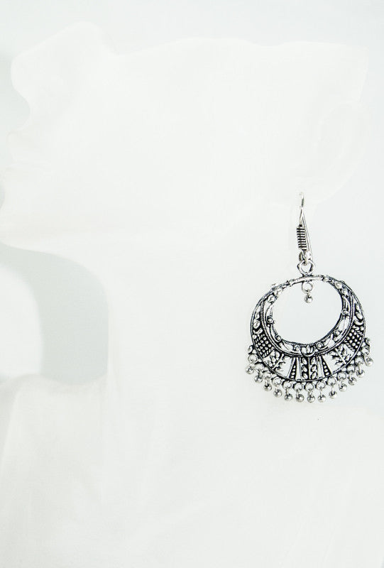 Silver round  earrings with beads - Desi Royale