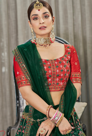 Red and Green Bridesmaid Lehenga