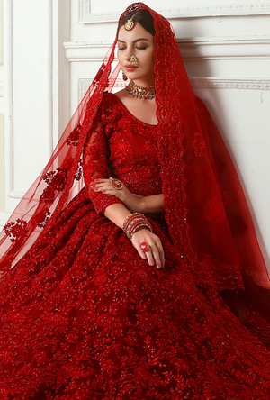 Red Heritage Lehenga Choli - Desi Royale