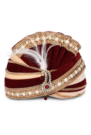 Maroon and Beige Wedding Groom Turban - Desi Royale