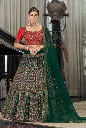 Red and Green Bridesmaid Lehenga